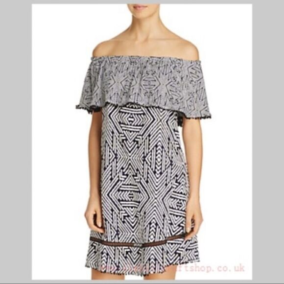 Red Carter Black White Print Aztec Off The Shoulde - Picture 1 of 12